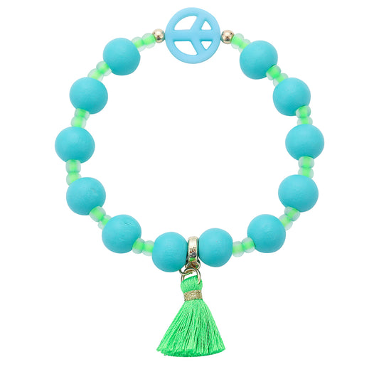 PEACE - Holzperlen Armband mit Quasten-Anhänger
