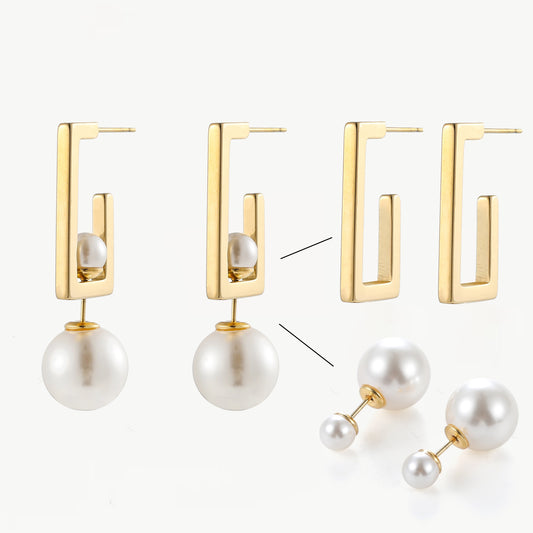 3 in 1 - Edelstahlohrring mit Perlenanhänger