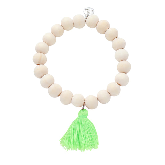 green quasty - Holzperlen Armband mit Quasten-Anhänger