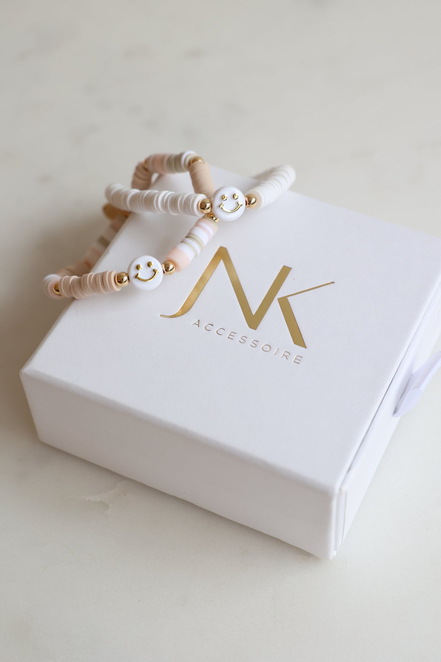 SMILE - elastisches Armband weiß