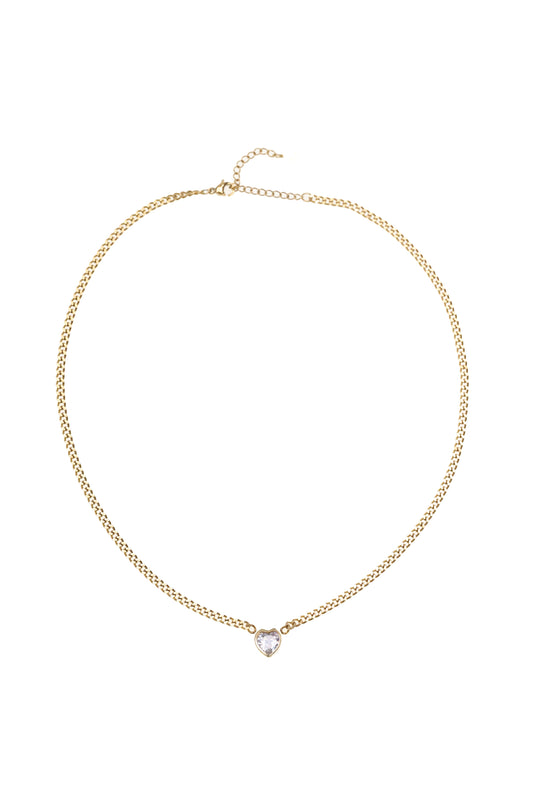 Edelstahlkette mit Herz-Anhänger - Weiß