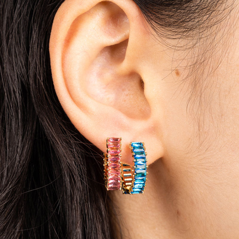 Pinky Square Cube Hoop - Zirkonia Creolen