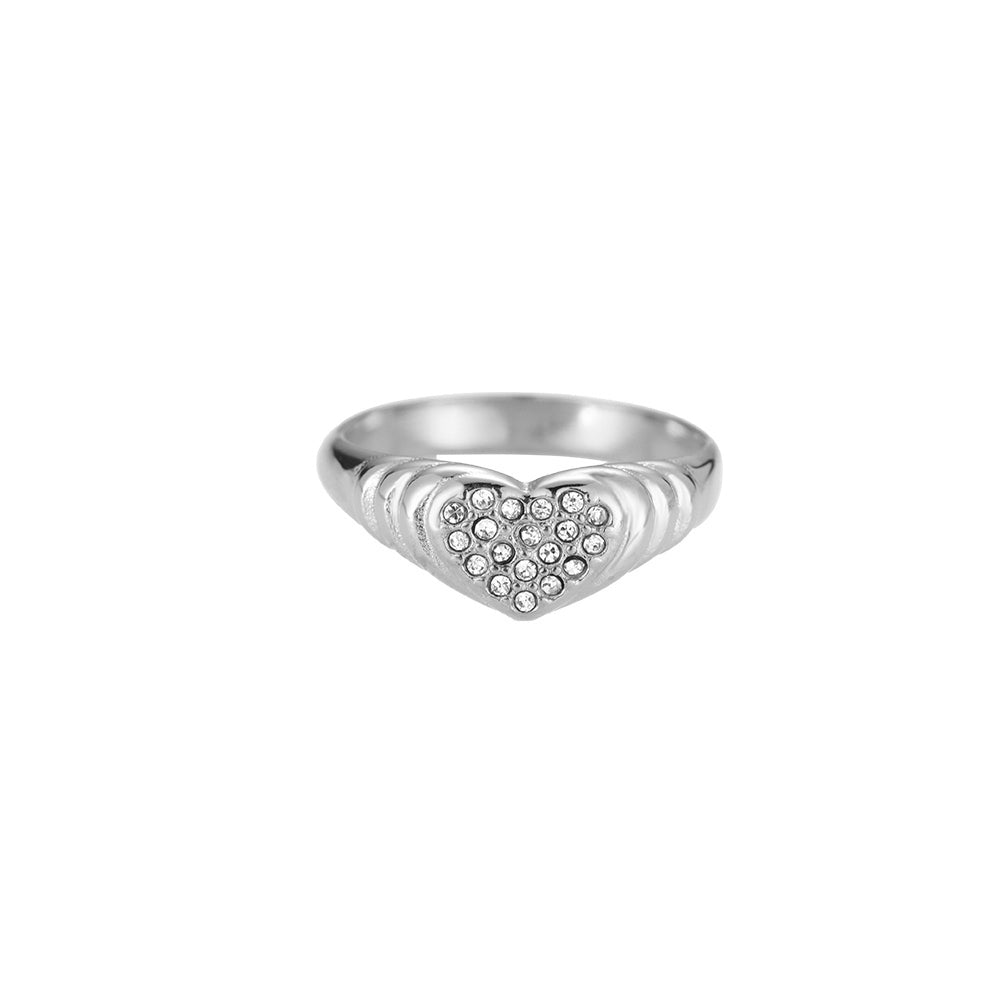 Sparkling Heart - Edelstahlring mit Zirkonia