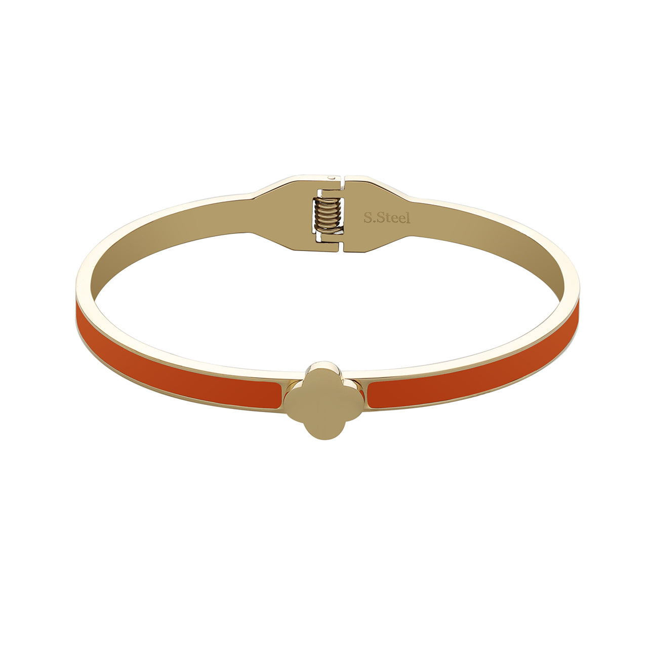 AURELIA -Edelstahlarmreif Kleeblatt orange