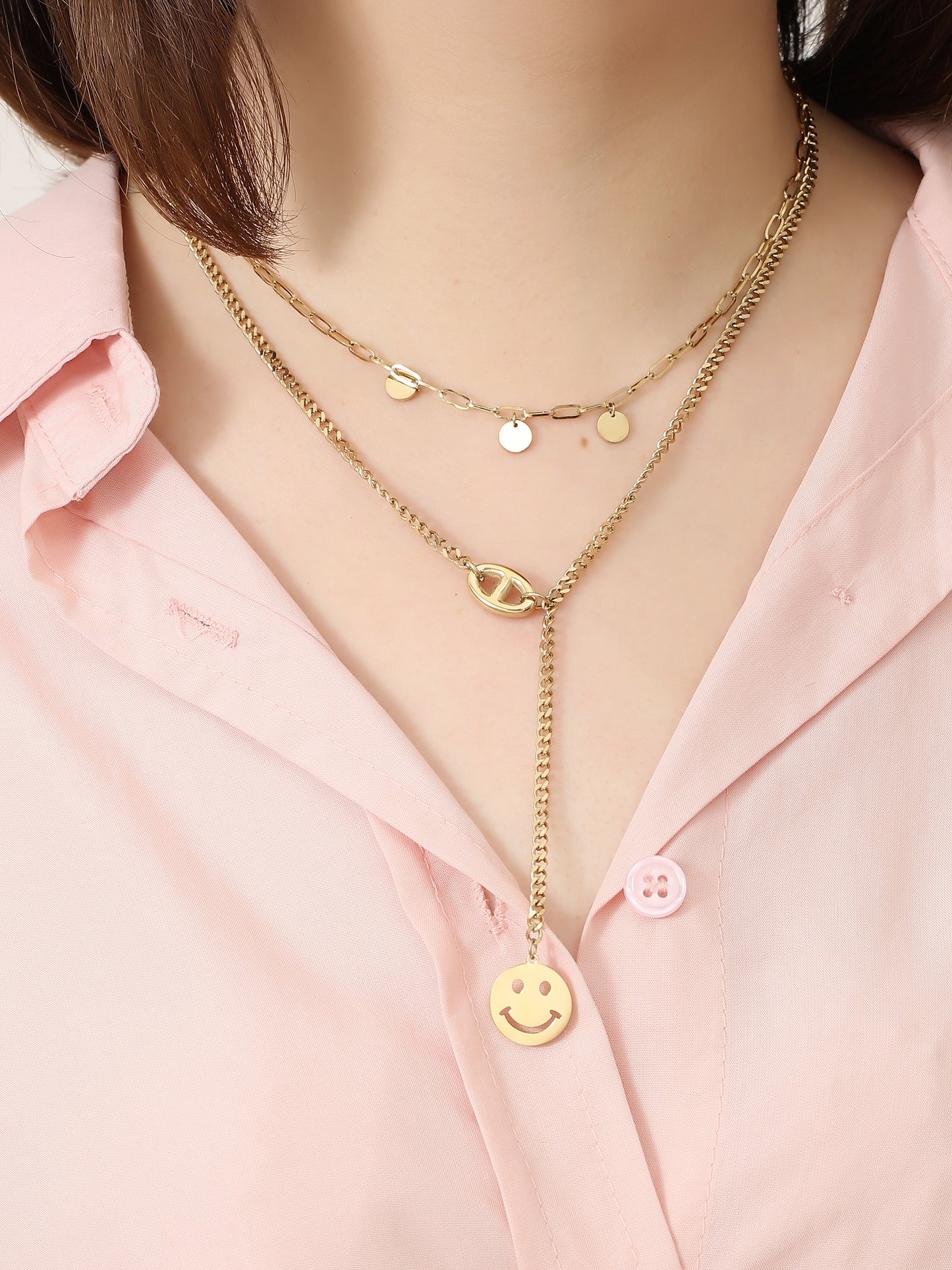HOLLY - Smiley & Theta Y-Edelstahlkette