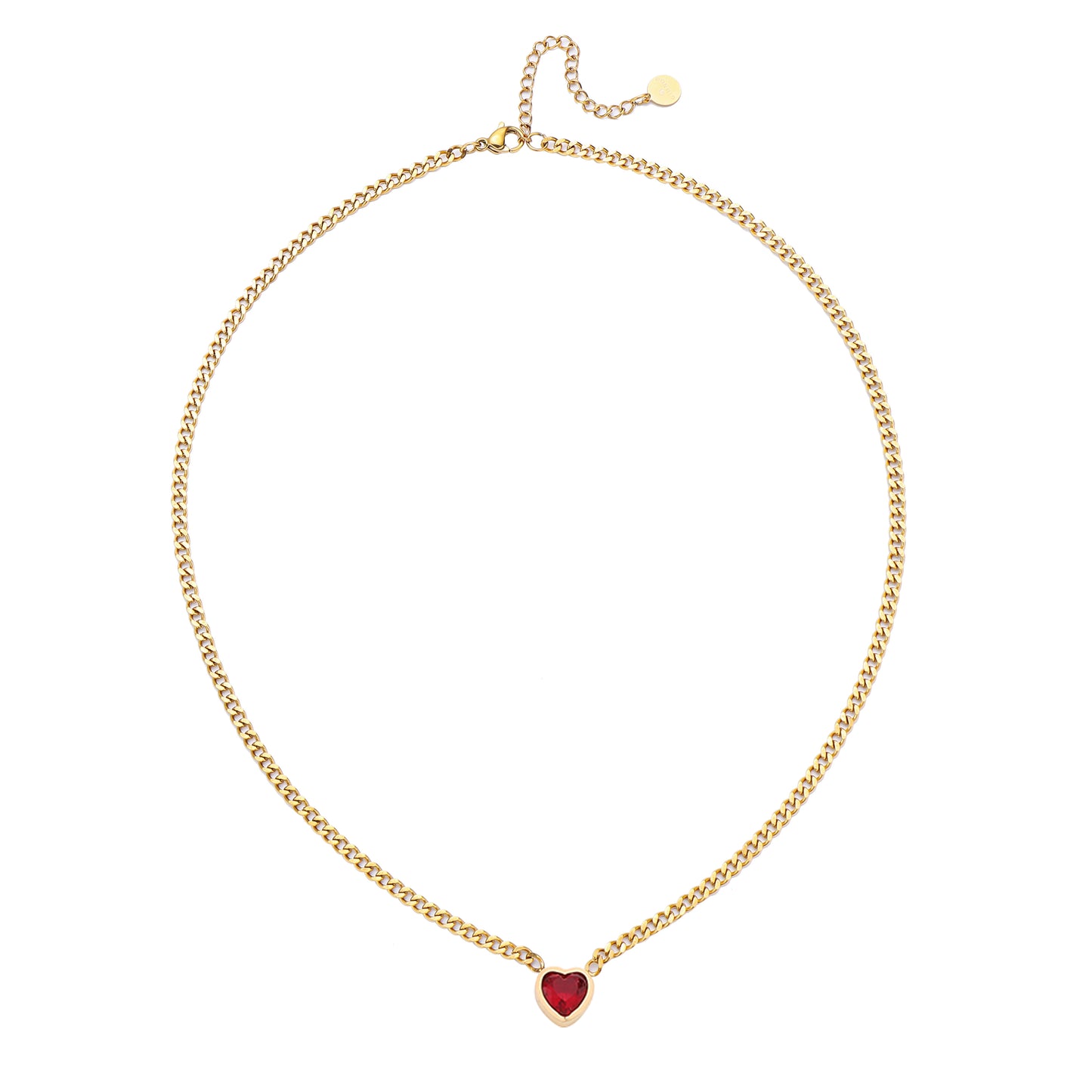Edelstahlkette mit Herz-Anhänger - Rot