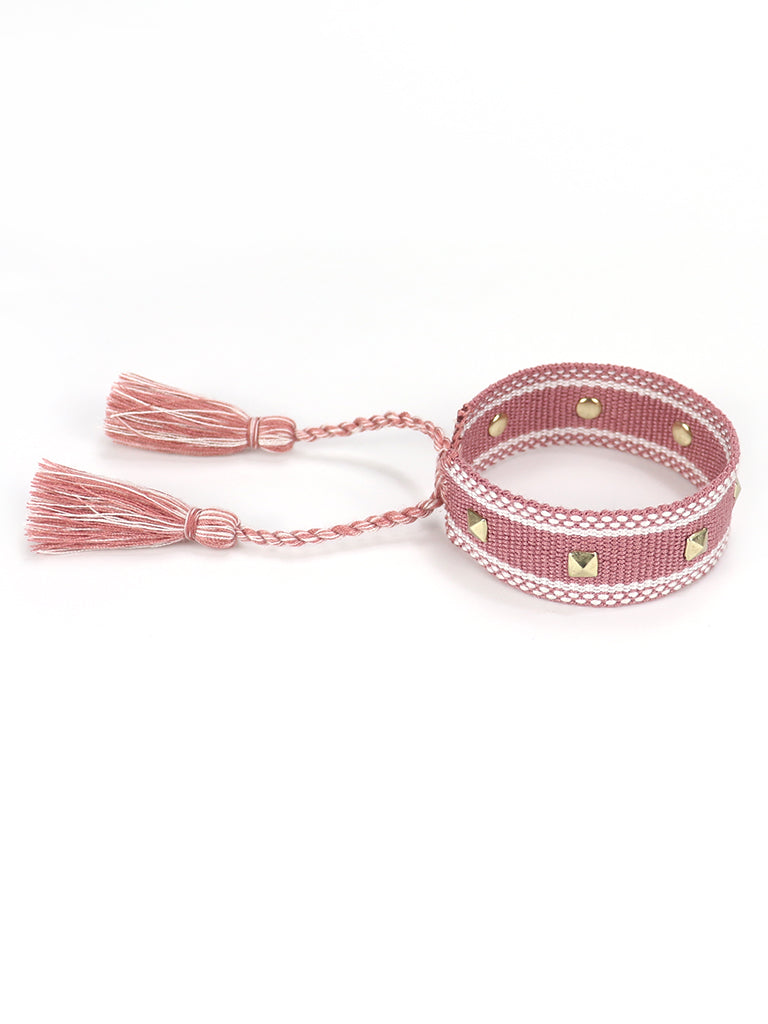 Stoffarmband mit Nieten in Altrosa
