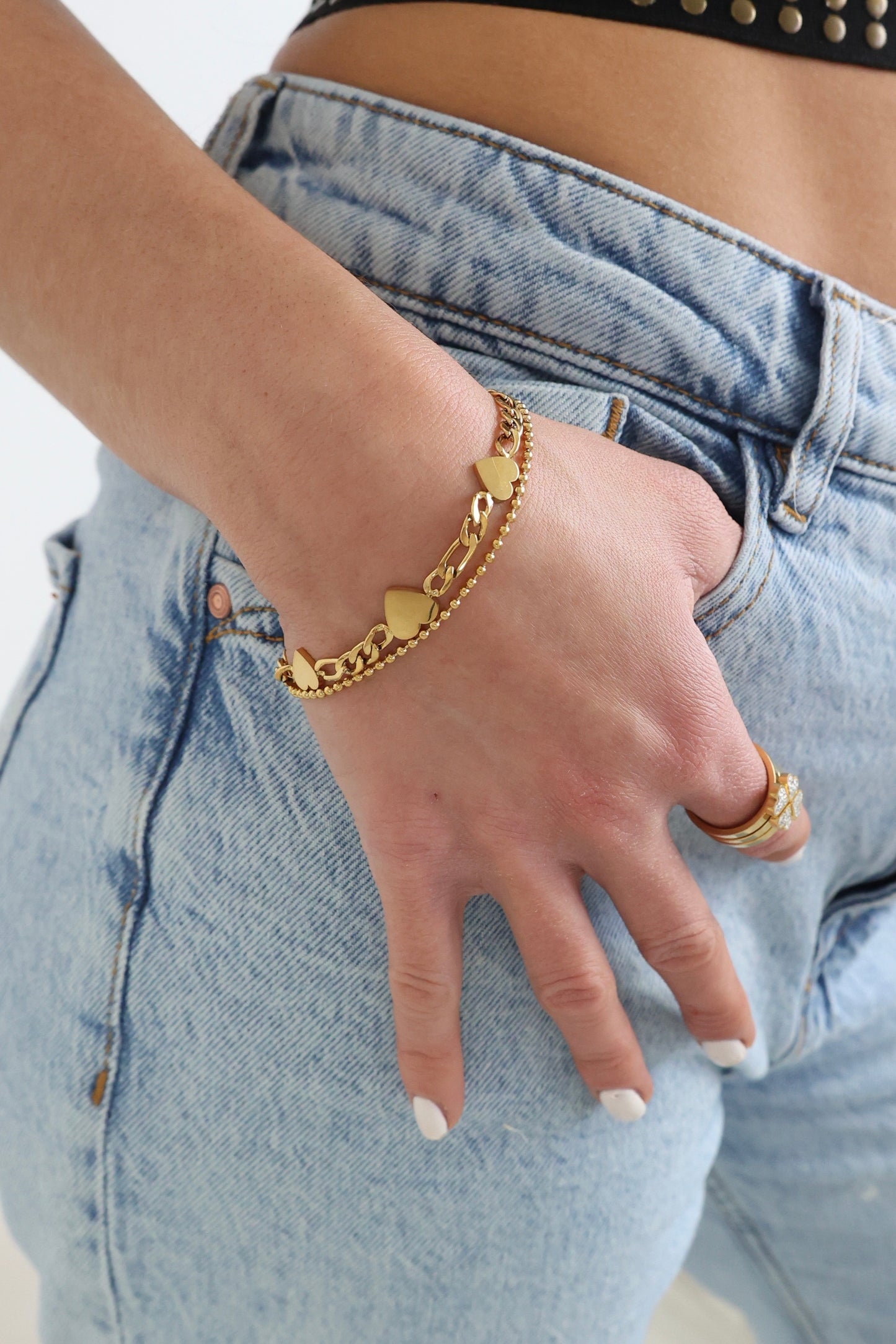 EMINA - Gliederarmband aus Edelstahl mit Herzen / Fußkette