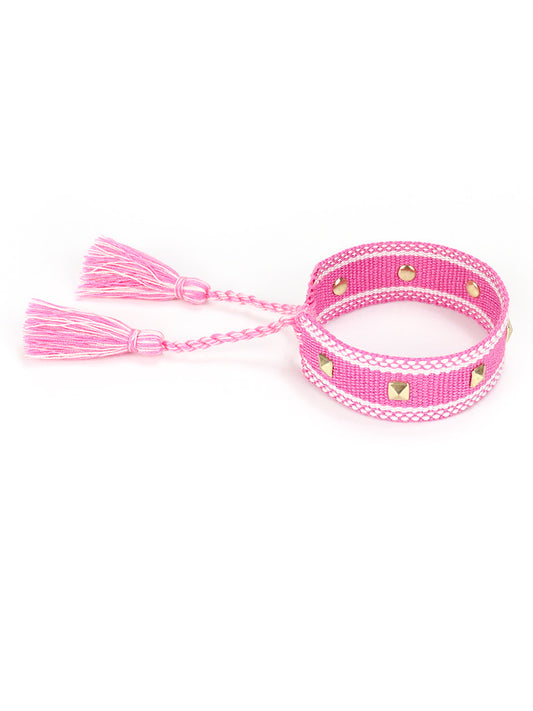 Stoffarmband mit Nieten in Pink