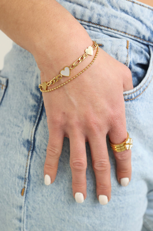 EMINA - Gliederarmband aus Edelstahl mit Herzen / Fußkette