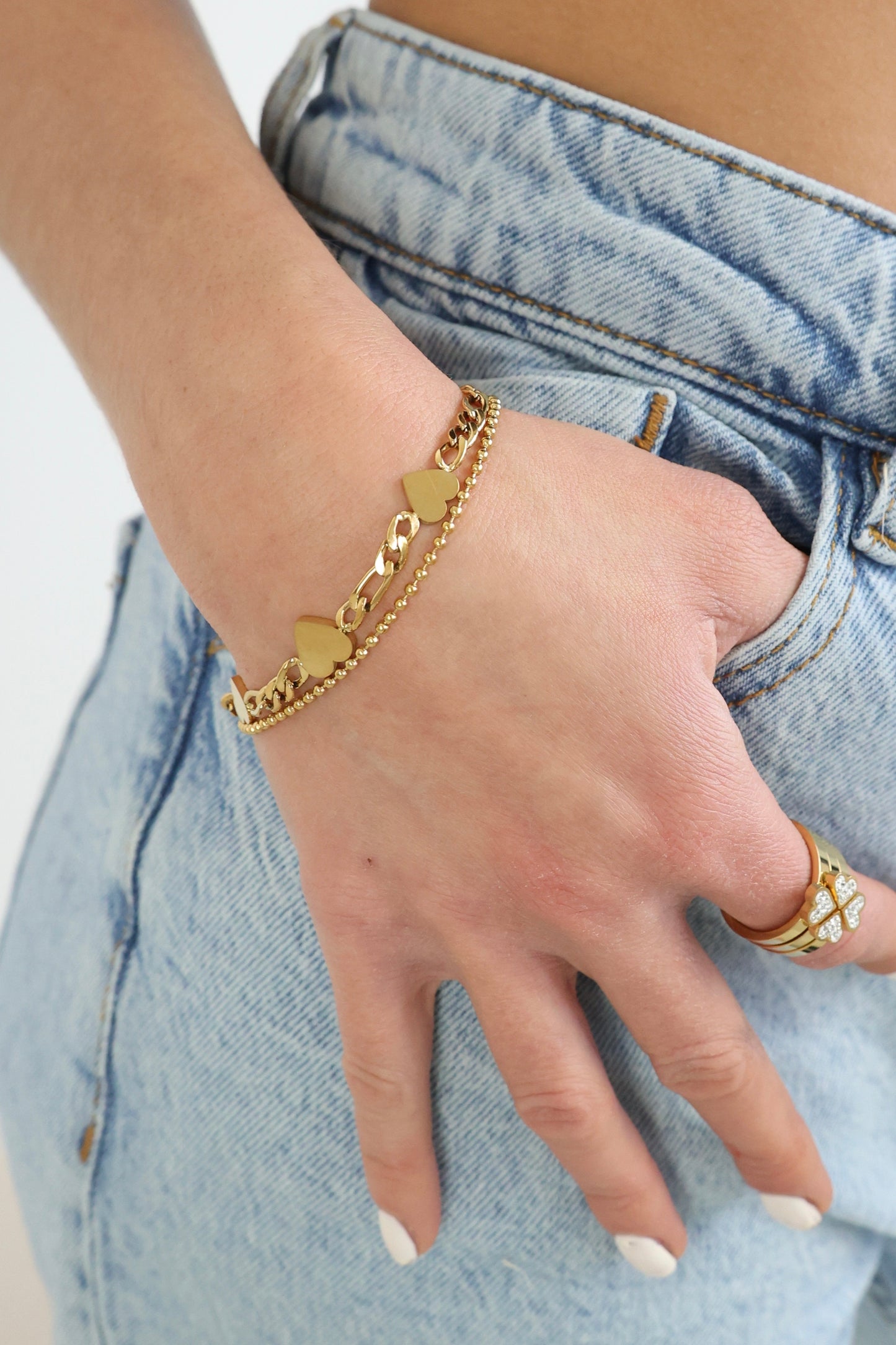 EMINA - Gliederarmband aus Edelstahl mit Herzen / Fußkette