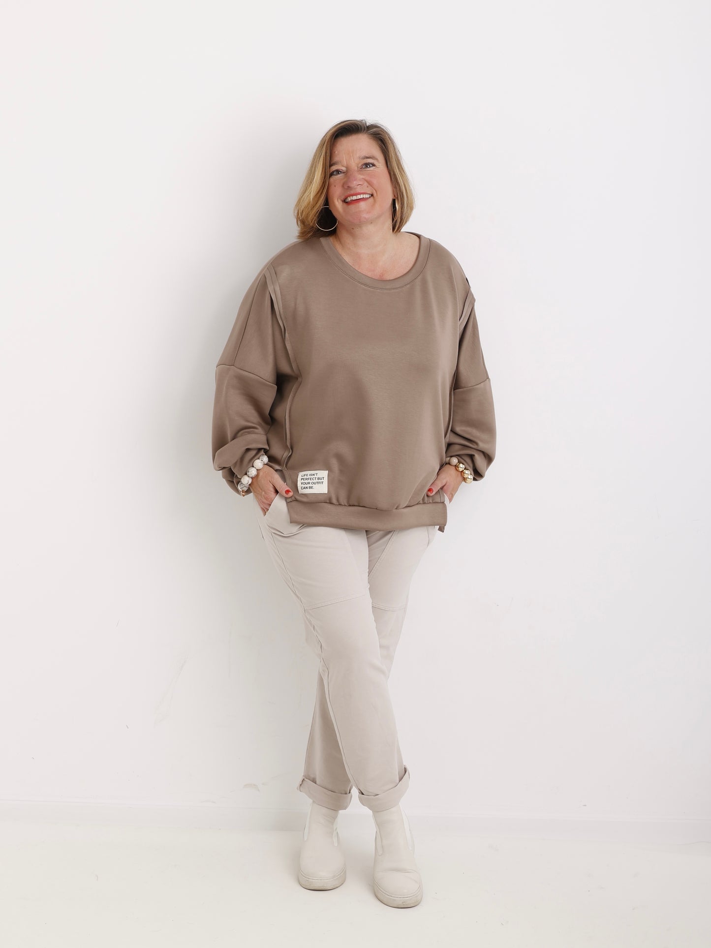 Big Pearly Duo – Armband in Beige Matt & Gold