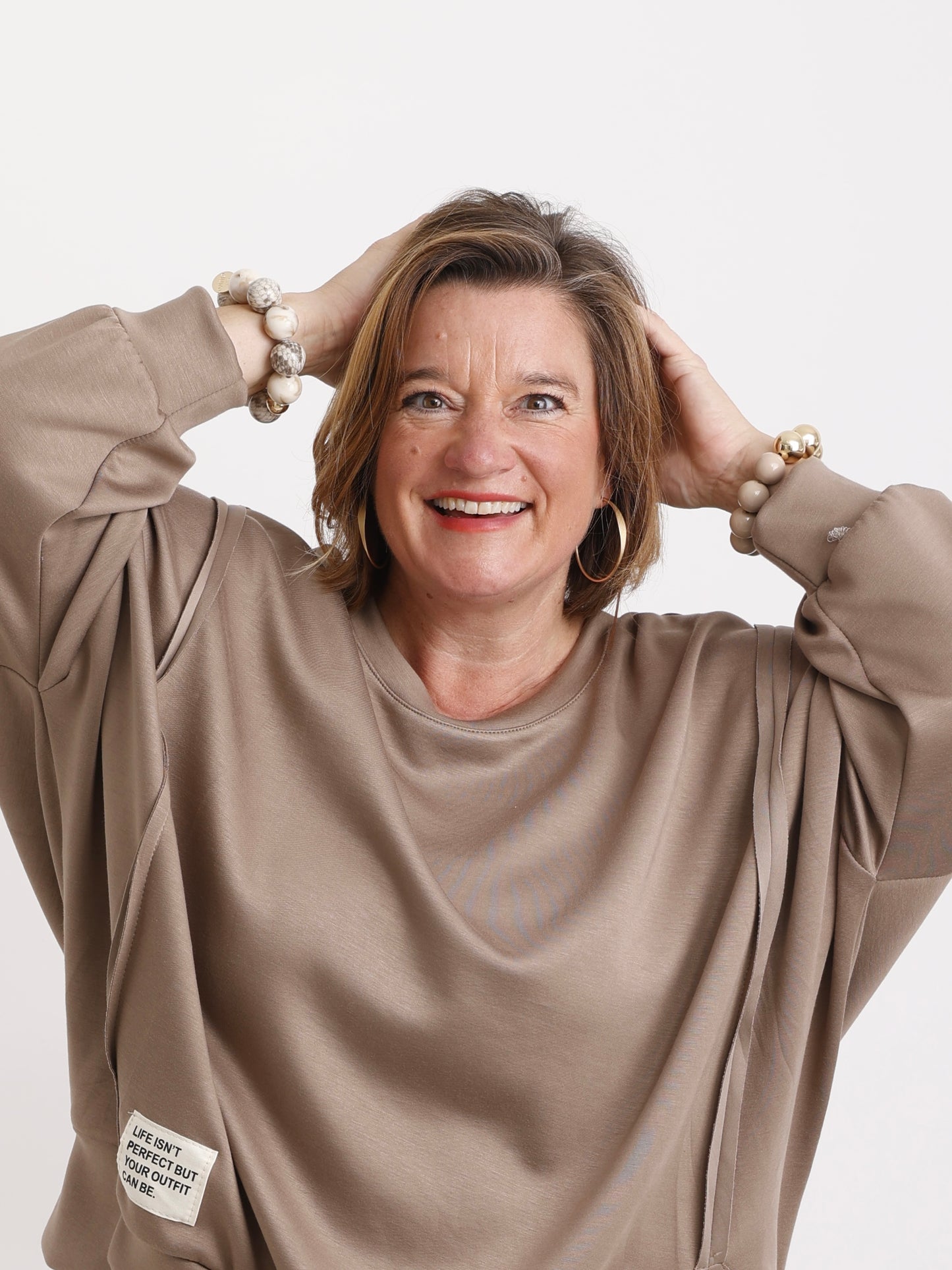 Big Pearly Duo – Armband in Beige Matt & Gold