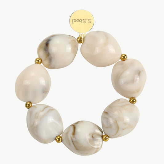 Golden Pebble – Armband mit marmorierten Perlen & Goldakzenten