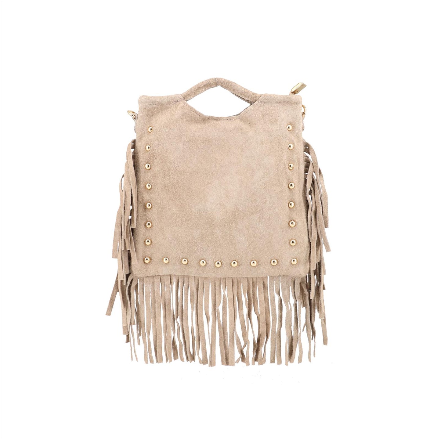 Golden Edge Bag – Wildledertasche mit Fransen & Nieten