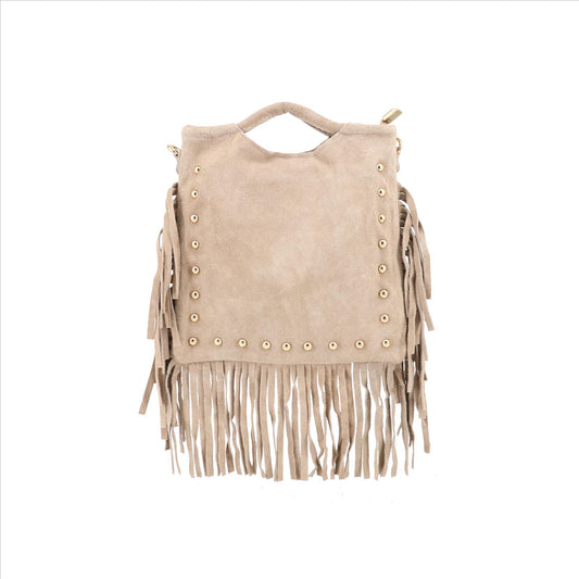 Golden Edge Bag – Wildledertasche mit Fransen & Nieten
