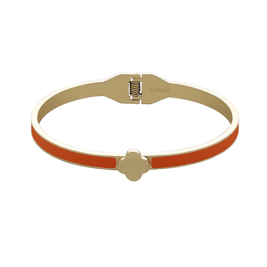 AURELIA -Edelstahlarmreif Kleeblatt orange