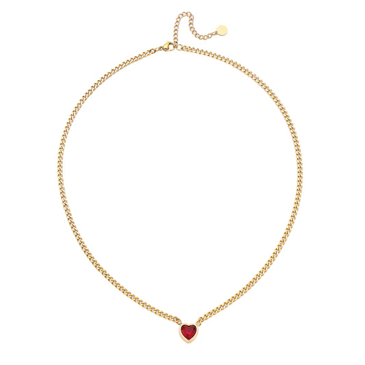 Edelstahlkette mit Herz-Anhänger - Rot