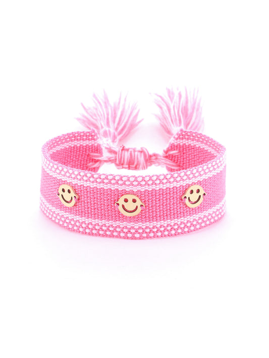 Stoffarmband mit Smiley - Pink